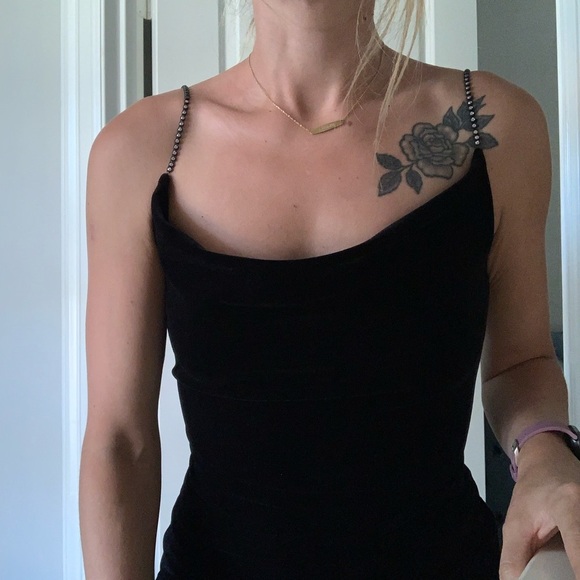 Vintage Velvet Cowl Neck Rhinestone Strap Mini Dress - Picture 3 of 11